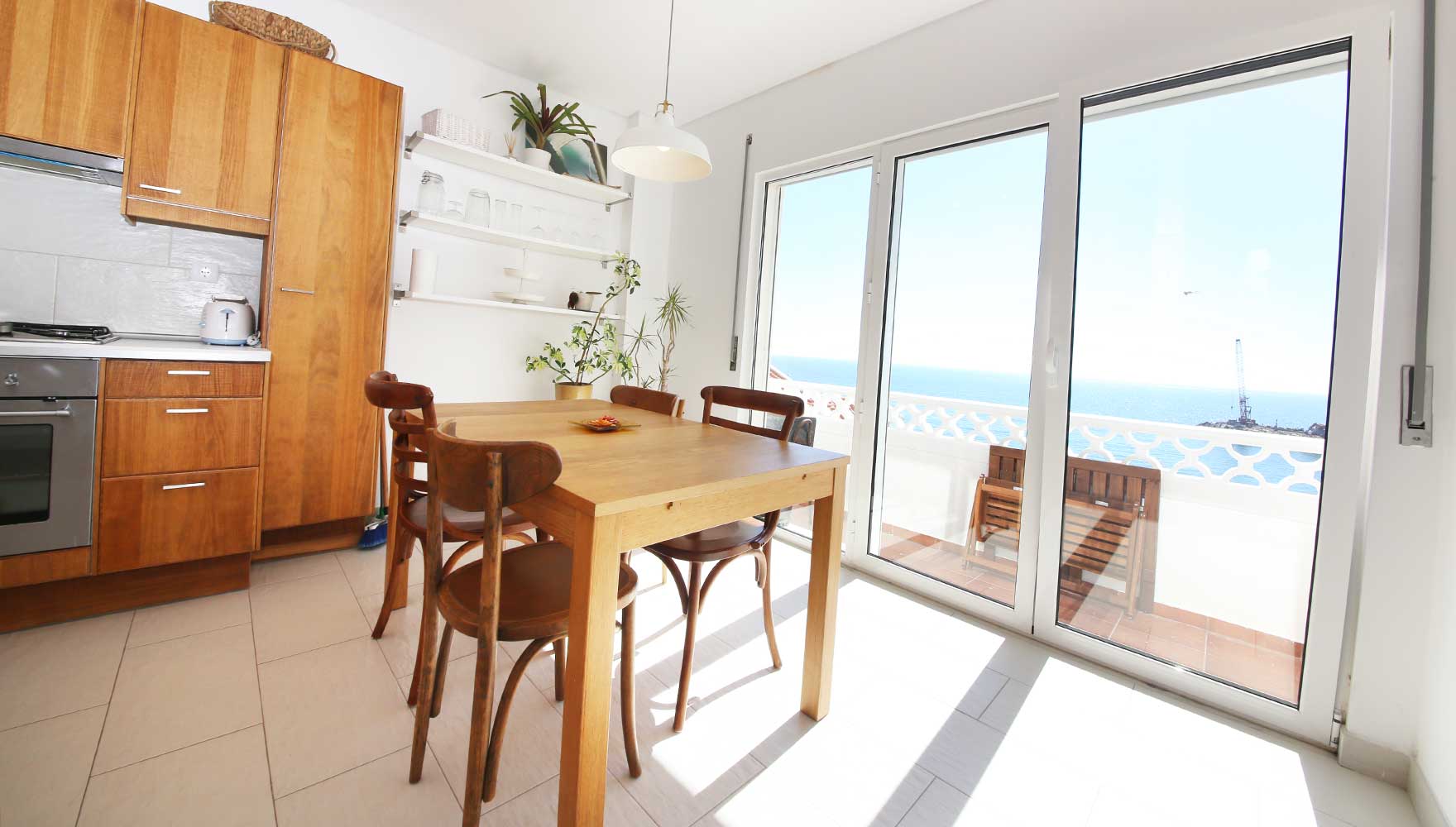 View from the open space kitchen and dining area